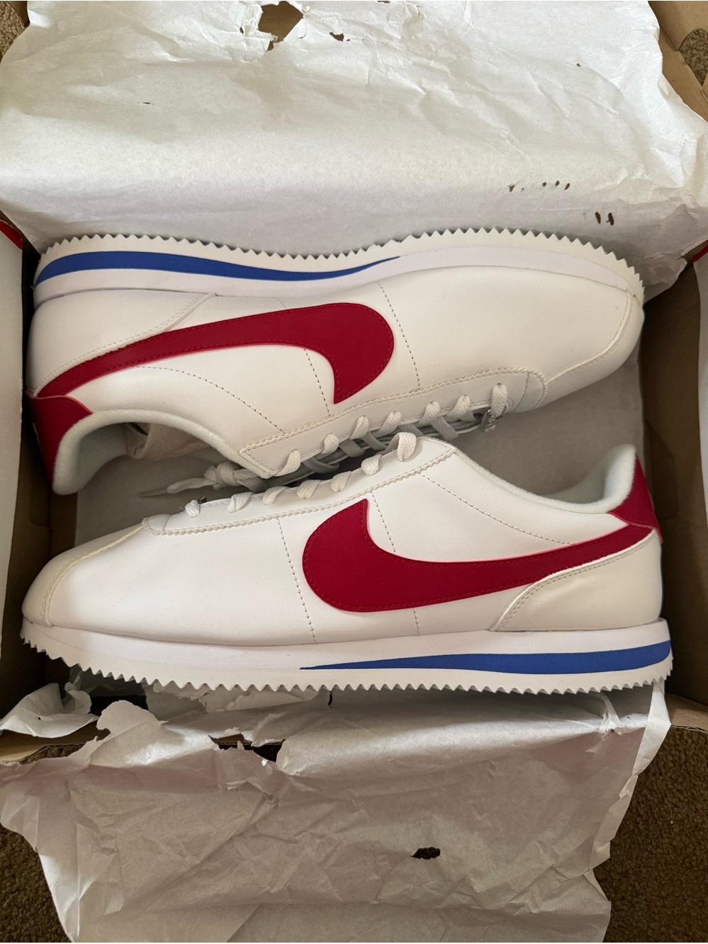 Nike• Cortez Basic Leather in White, Varsity Red